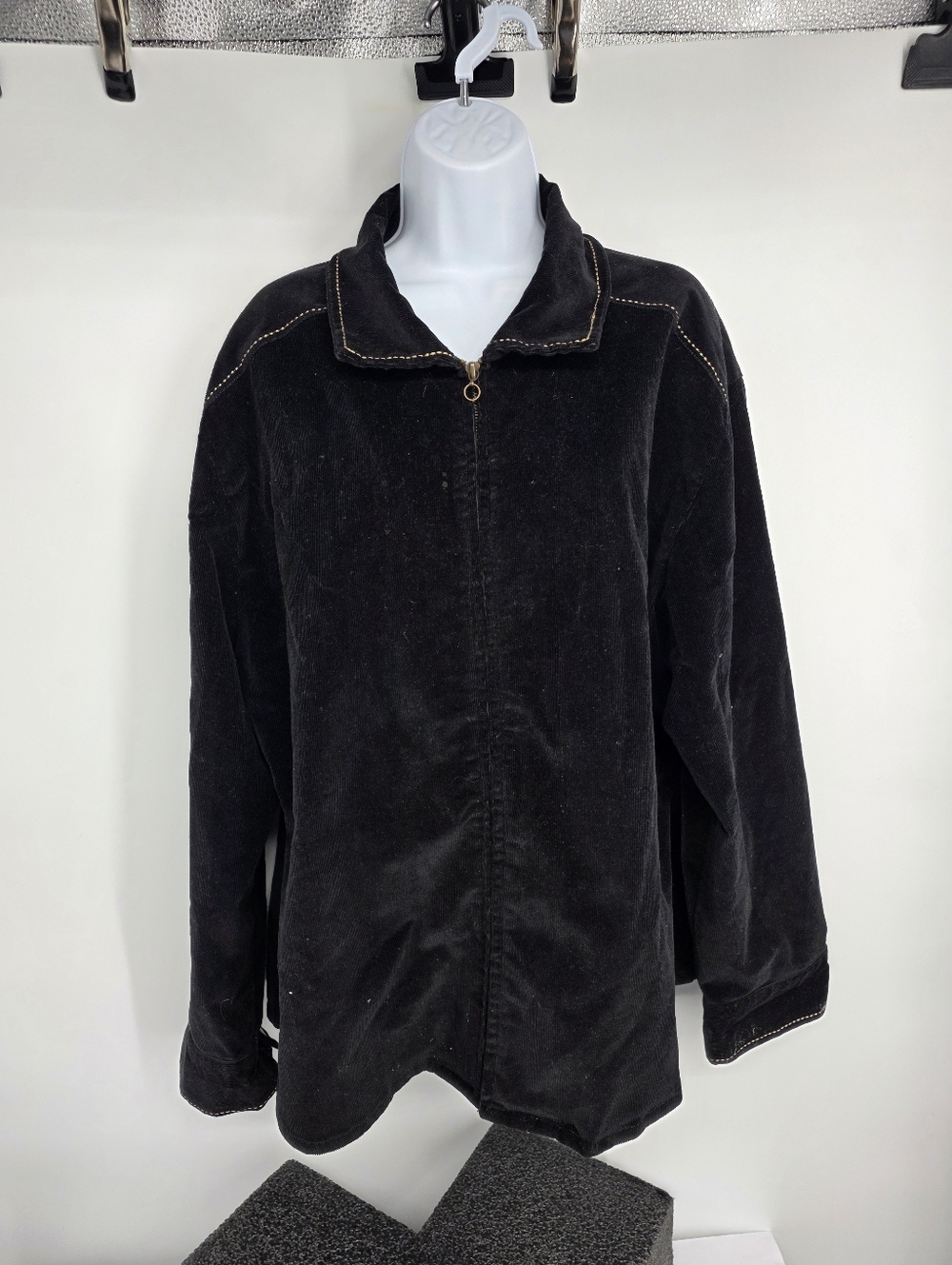 Venca Black Corduroy Full Zip Shacket Jacket 2X Plus Contrast Stitching Western